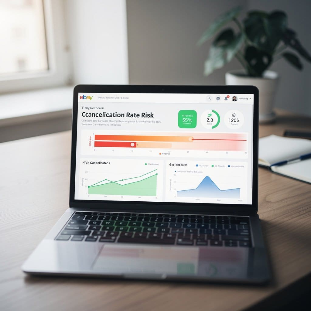 An eBay Seller Hub performance dashboard showing defect rate metrics with one metric approaching the threshold limit