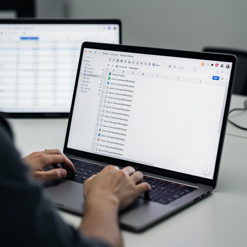 A Google Sheets version history showing dozens of unnamed revisions, with no way to tell which one introduced a data corruption