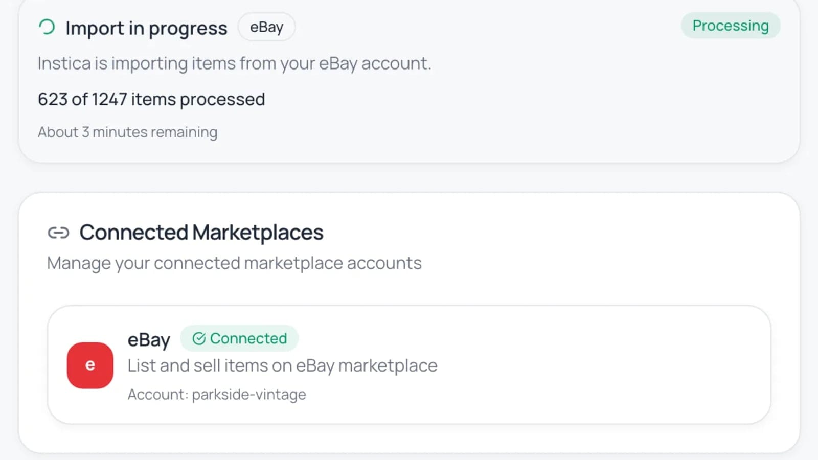 An import wizard bringing an existing catalog into one inventory record in a single pass